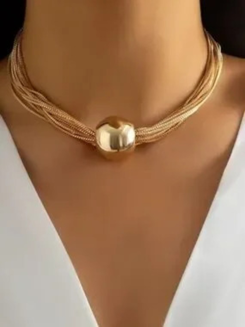 Gold Multi-Strand Choker with Dome Bead